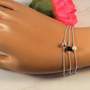 Set of 3 Dainty Sterling Silver Bracelet With Floating Beads